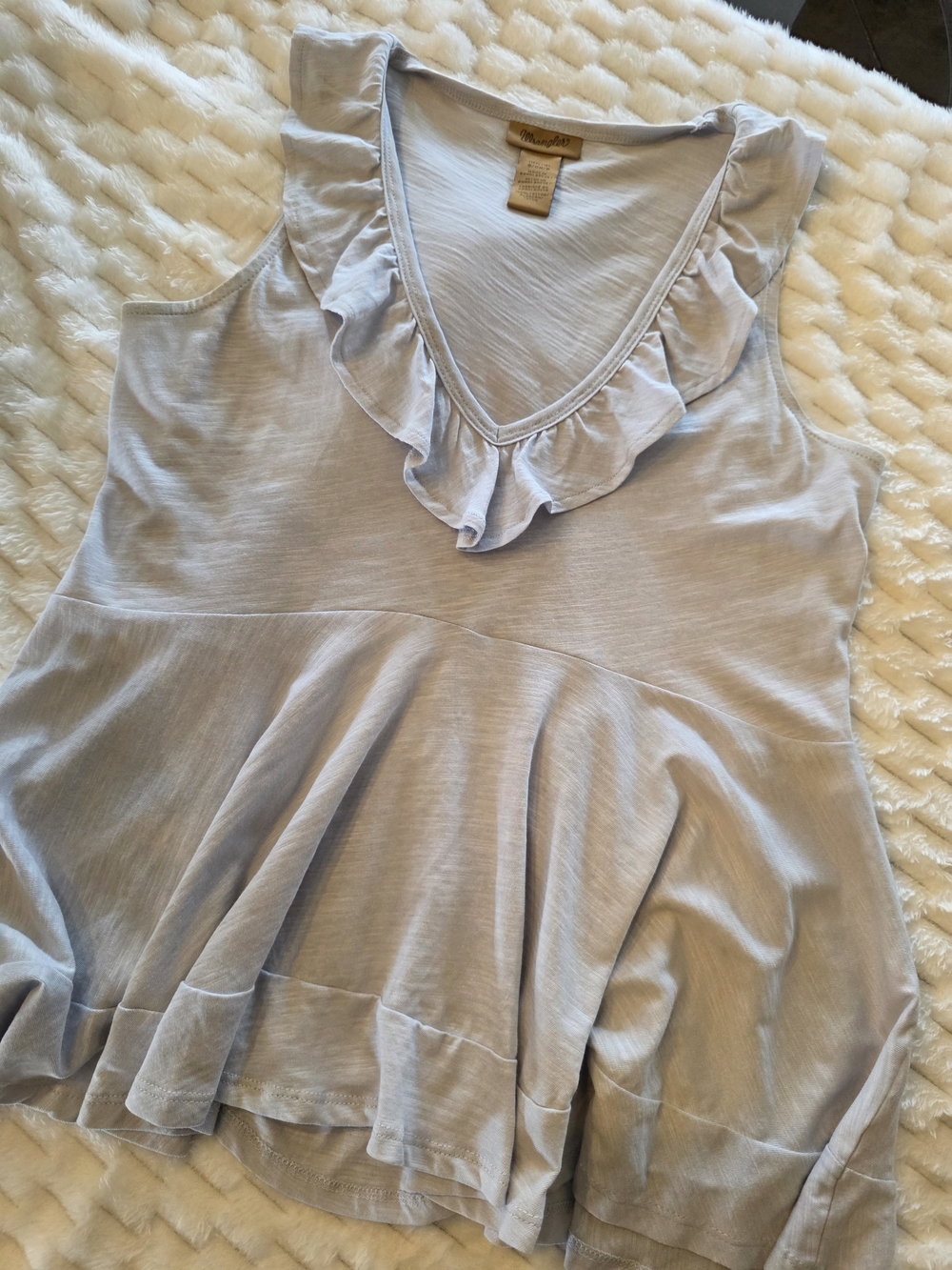 Wrangler Light Blue Ruffle V-Neck Tank - Picture 3 of 3